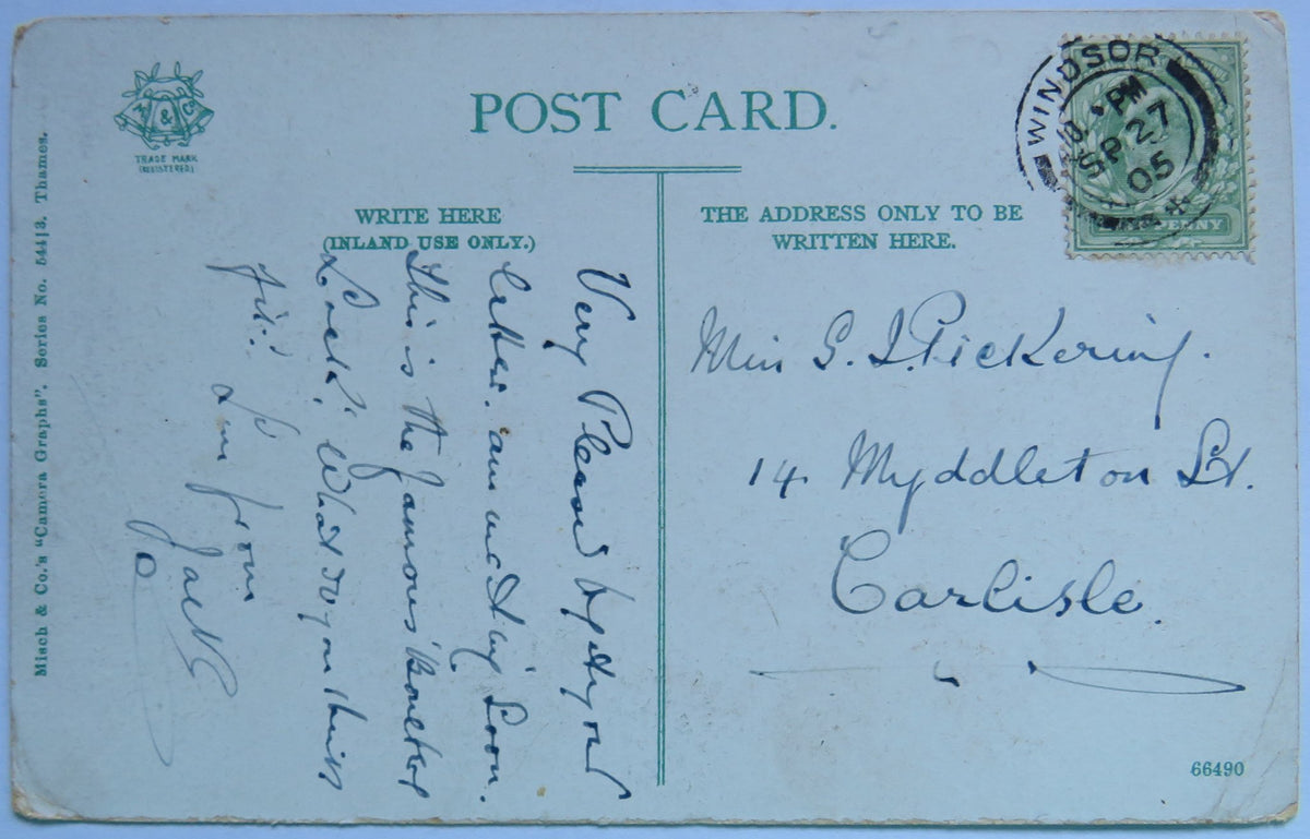 Vintage Postcard of Boulters Lock on Thames, 1905 - Misch & Co's "Camera Graphs" Series 554/3 image 2