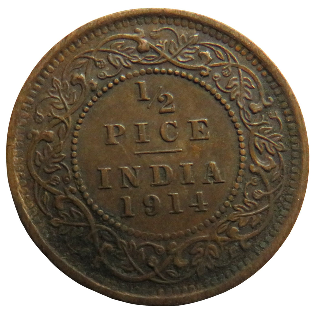 1914 King George V India 1/2 Pice Coin