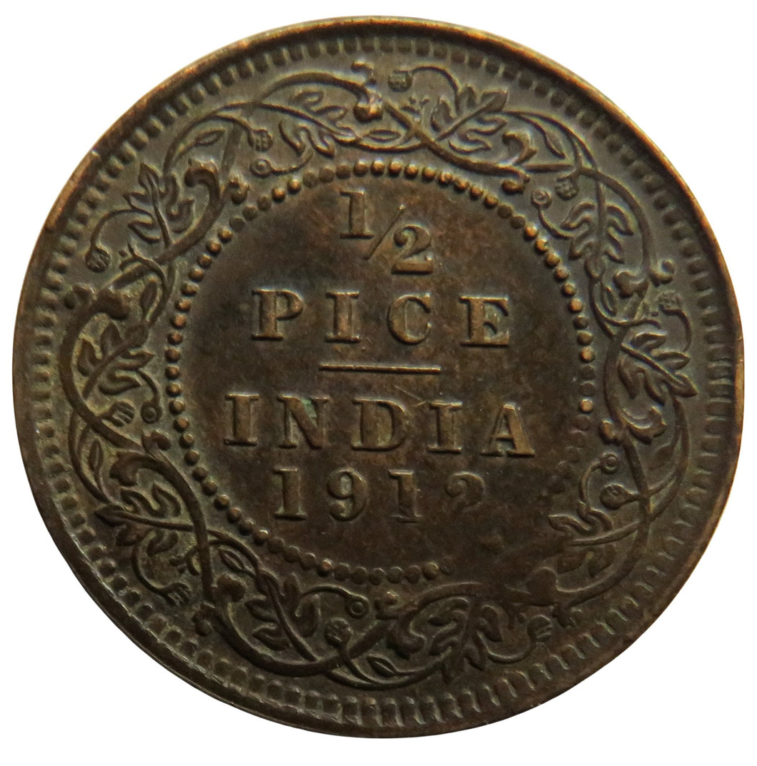 1912 King George V India 1/2 Pice Coin