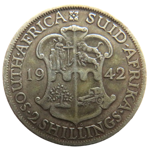 1942 King George VI South Africa Silver 2 Shillings Coin