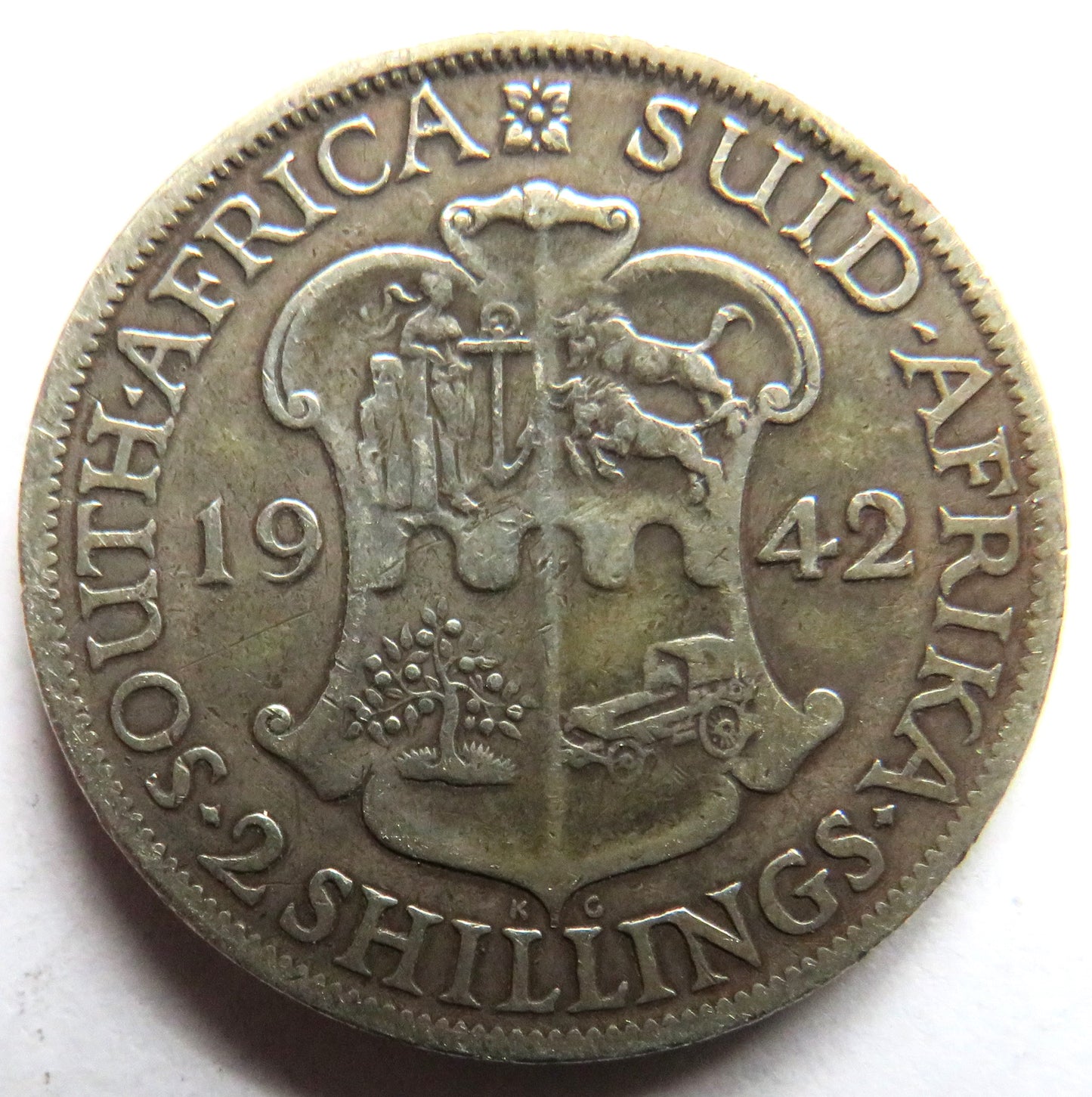 1942 King George VI South Africa Silver 2 Shillings Coin