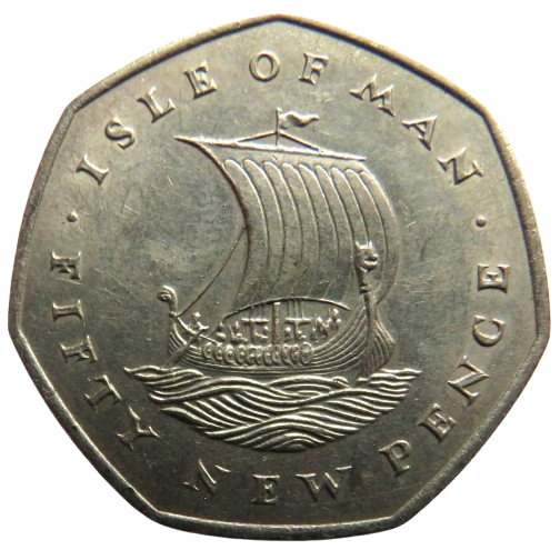 1971 Isle of Man 50p Fifty Pence Coin Viking Longboat