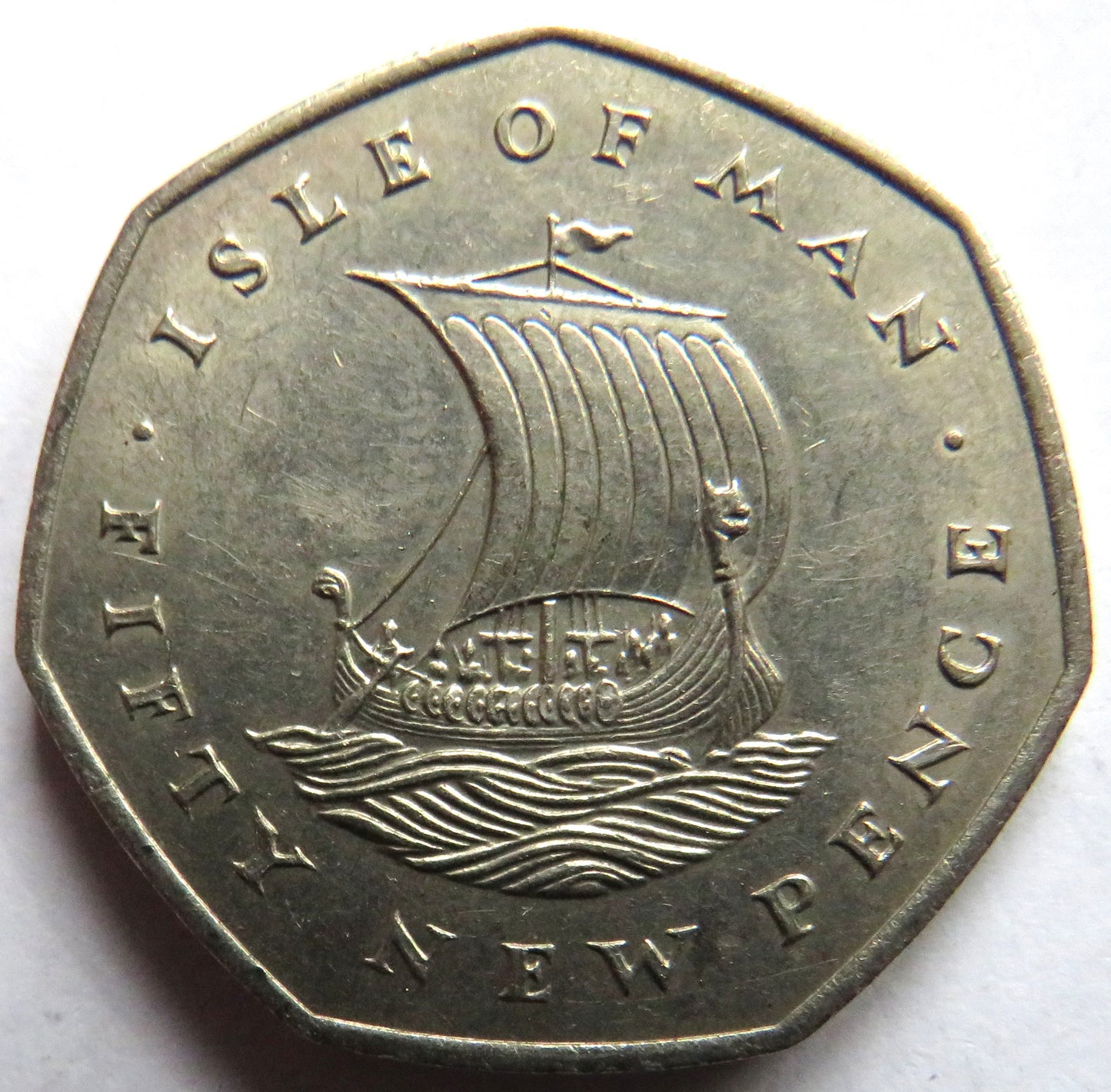 1971 Isle of Man 50p Fifty Pence Coin Viking Longboat