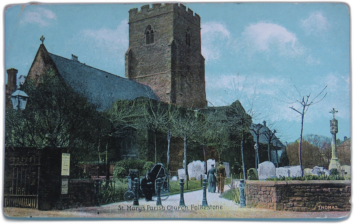 Vintage Postcard of St. Mary's Parish Church, Folkestone, 1908 image 1