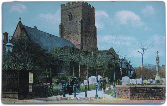 Vintage Postcard of St. Mary's Parish Church, Folkestone, 1908 image 1