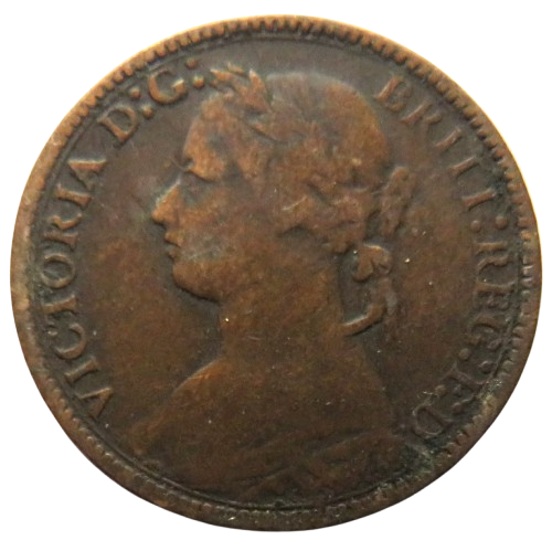 1875-H Queen Victoria Bun Head Farthing Coin - Great Britain