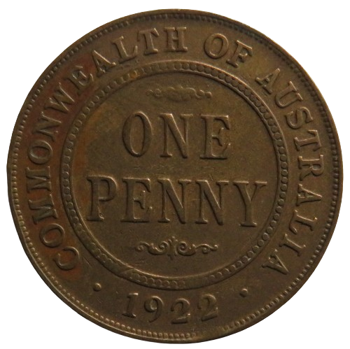 1922 King George V Australia One Penny Coin