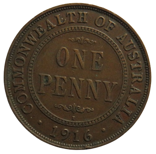 1916-I King George V Australia One Penny Coin