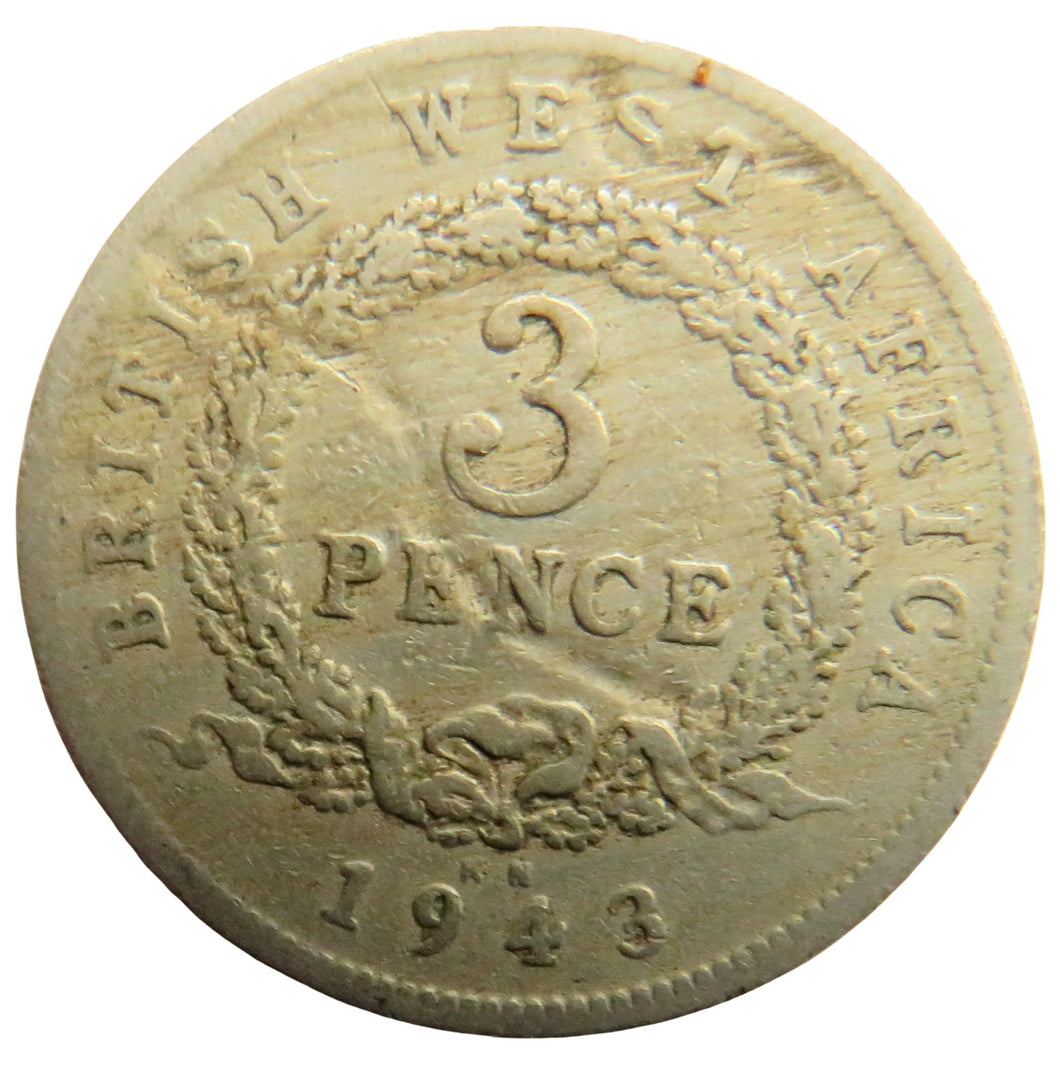 1943-KN King George VI British West Africa Threepence Coin