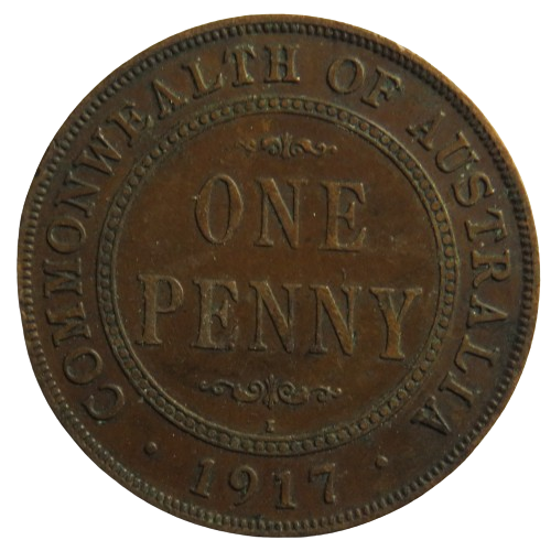 1917-I King George V Australia One Penny Coin