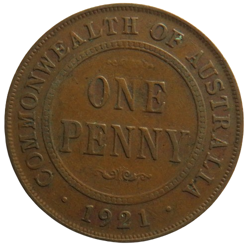 1921 King George V Australia One Penny Coin