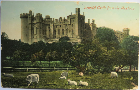 Antique Postcard of Arundel Castle From The Meadows