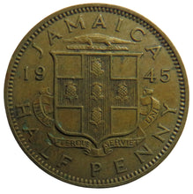 Load image into Gallery viewer, 1945 King George VI Jamaica Halfpenny Coin
