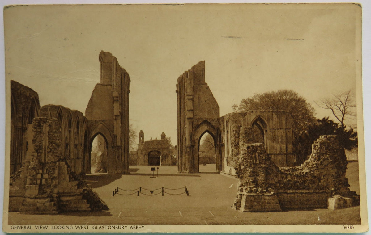 Vintage Postcard of General View, Looking West, Glastonbury Abbey, 1950 image 1