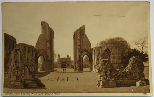 Vintage Postcard of General View, Looking West, Glastonbury Abbey, 1950 image 1