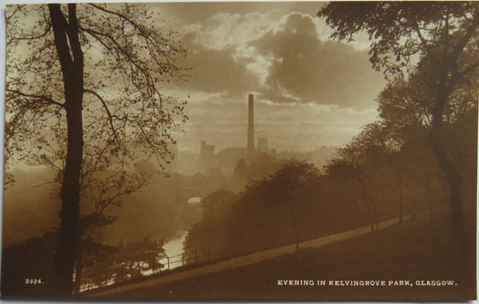 Vintage Postcard of Evening In Kelvingrove Park, Glasgow