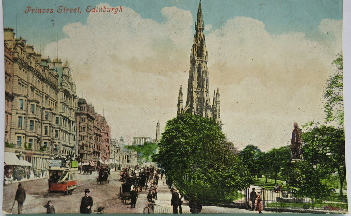 Vintage Postcard of Princes Street, Edinburgh, 1905, Valentine's Series image 1