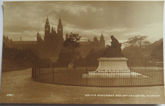 Vintage Postcard of The Kelvin Monument and Art Gallery, Glasgow
