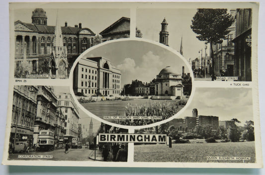 Vintage Multiview Postcard of Birmingham including Hall of Memory and Civic Centre, 1954 image 1