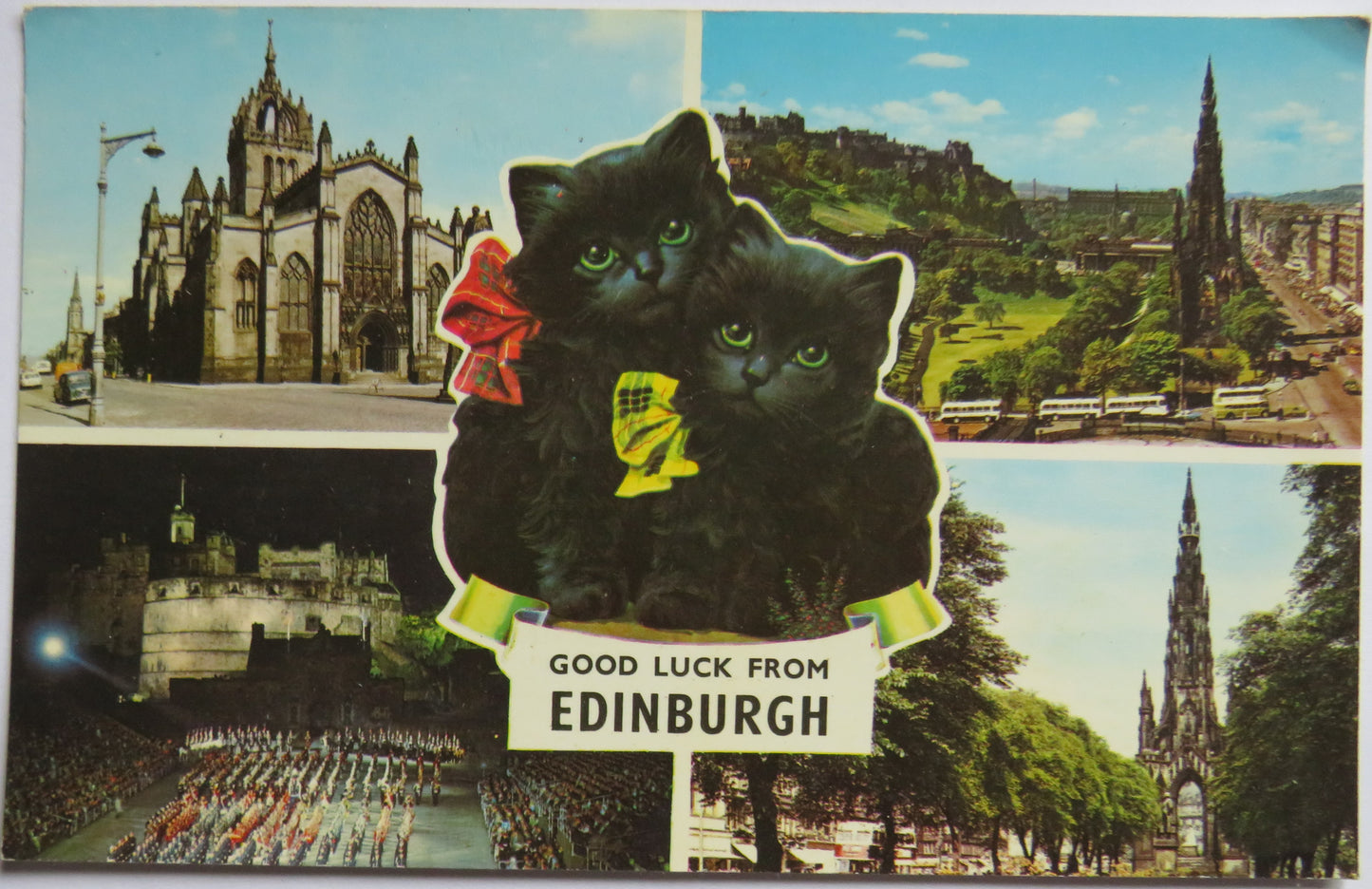 Vintage Postcard of "Good Luck From Edinburgh" With Cats