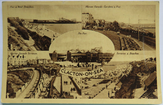 Vintage Multiview Postcard of Clacton-On-Sea including The Pier & Marine Parade Terraces image 1