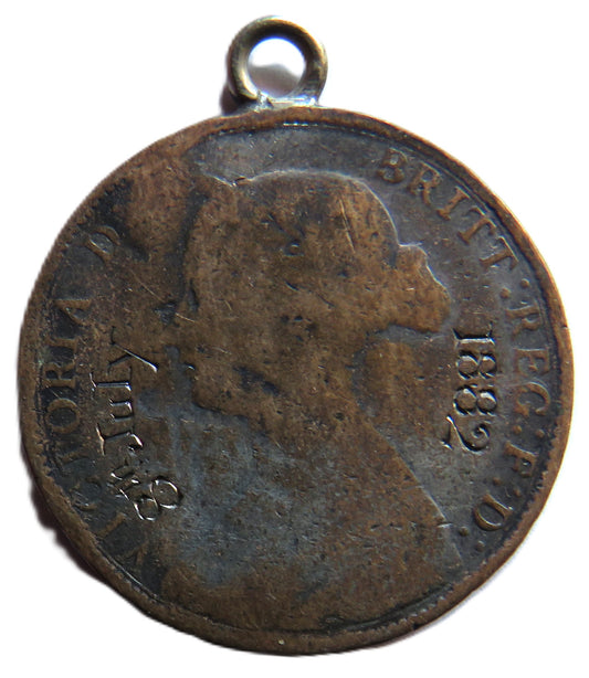 1882 Queen Victoria Engraved Halfpenny Coin Pendant "1882 8th July"