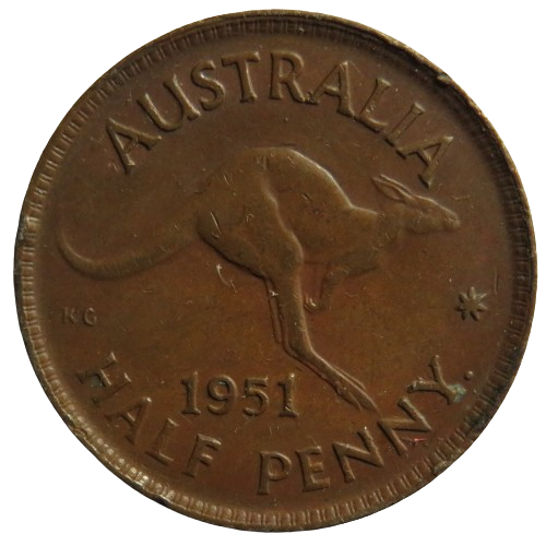 1951 King George VI Australia Halfpenny Coin