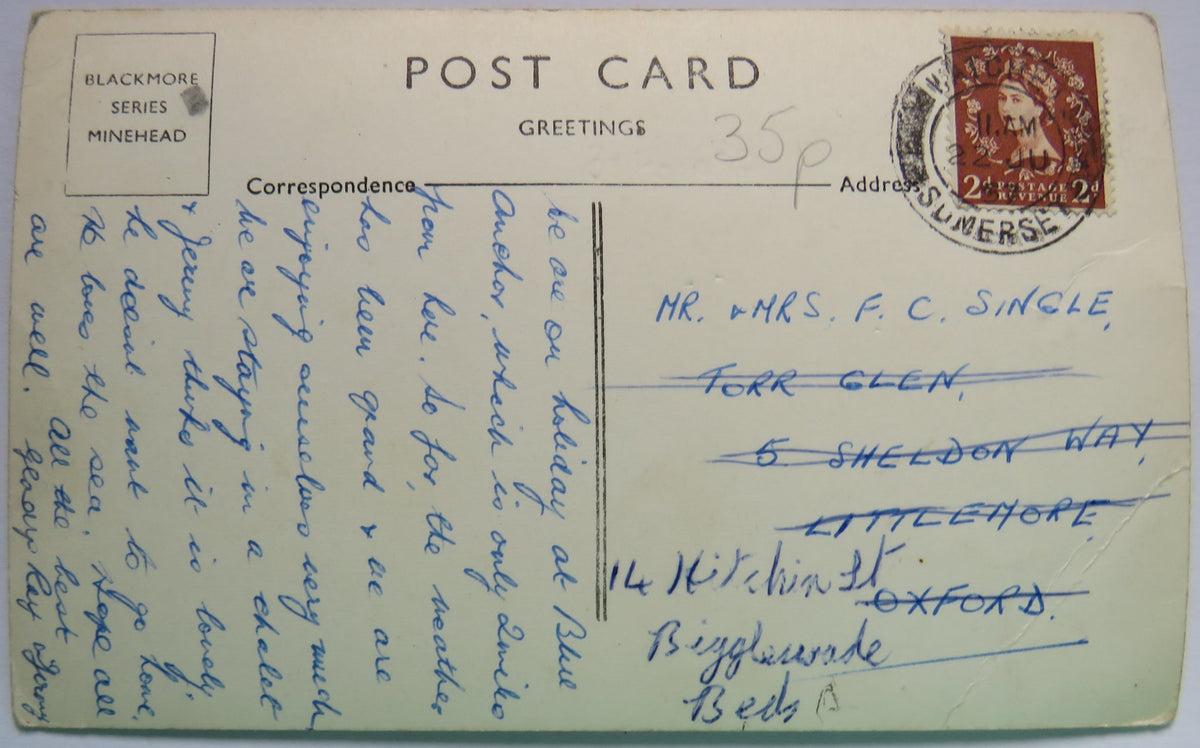 Vintage Postcard of Packhorse Bridge Dunster, 1937 image 2