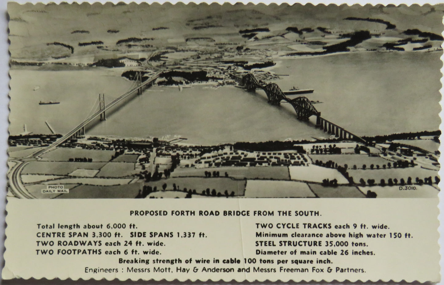 Vintage Postcard of Proposed Forth Road Bridge From The South