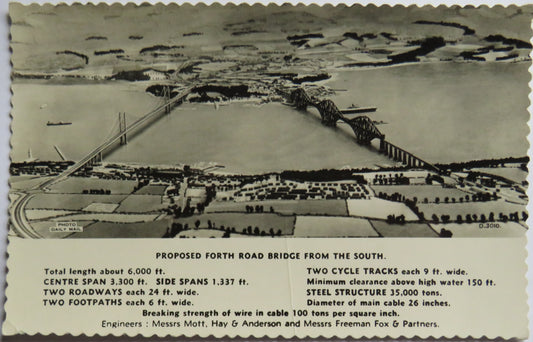 Vintage Postcard of Proposed Forth Road Bridge From The South