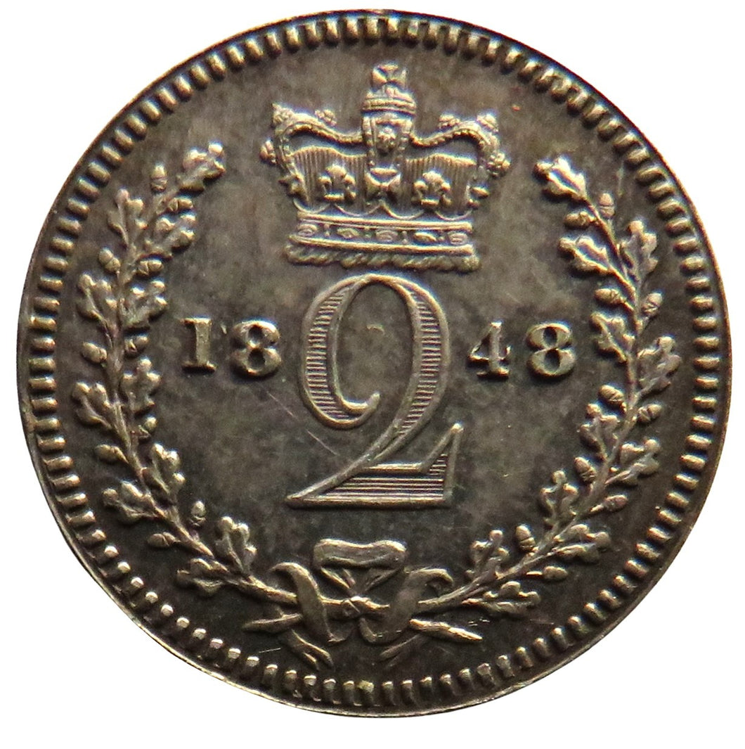 1848 Queen Victoria Silver Maundy Twopence Coin High Grade