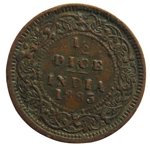 1885 Queen Victoria India 1/2 Pice Coin Scarce Date