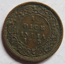 Load image into Gallery viewer, 1885 Queen Victoria India 1/2 Pice Coin Scarce Date
