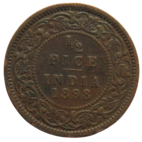 1898 Queen Victoria India 1/2 Pice Coin