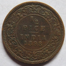 Load image into Gallery viewer, 1898 Queen Victoria India 1/2 Pice Coin
