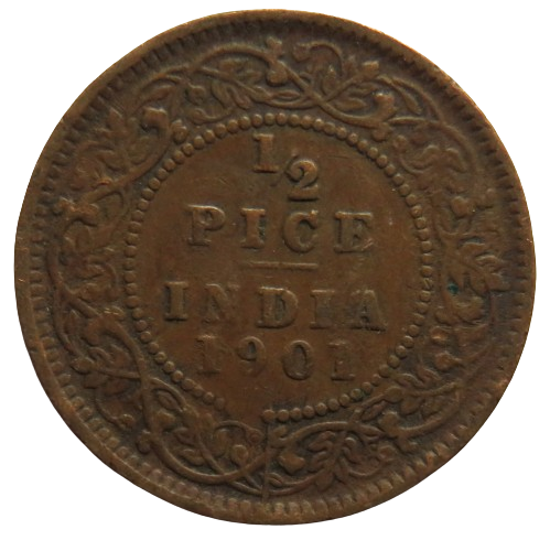 1901 Queen Victoria India 1/2 Pice Coin 