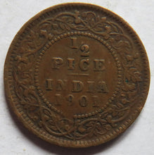 Load image into Gallery viewer, 1901 Queen Victoria India 1/2 Pice Coin&nbsp;
