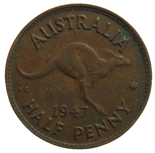 1947 King George VI Australia Halfpenny Coin