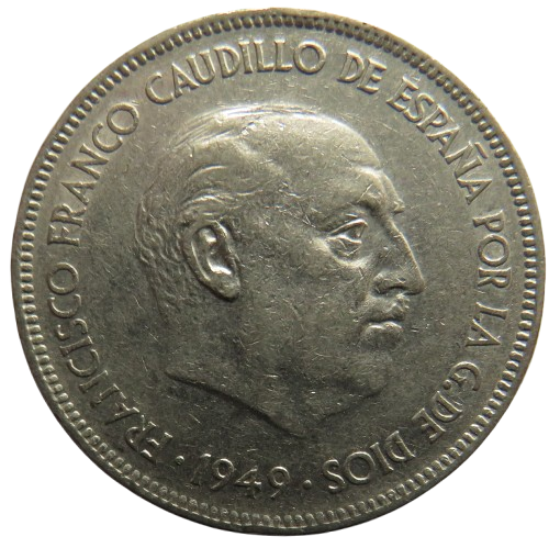 1949 Spain 5 Pesetas Coin