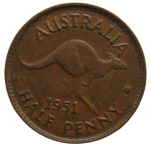 1951 King George VI Australia Halfpenny Coin