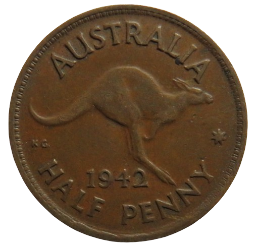 1942 King George VI Australia Halfpenny Coin