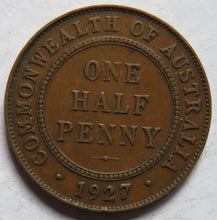 Load image into Gallery viewer, 1927 King George V Australia Halfpenny Coin
