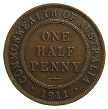 Load image into Gallery viewer, 1911 King George V Australia Halfpenny Coin
