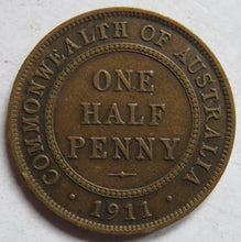 Load image into Gallery viewer, 1911 King George V Australia Halfpenny Coin
