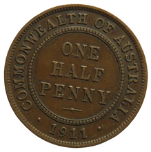 Load image into Gallery viewer, 1911 King George V Australia Halfpenny Coin
