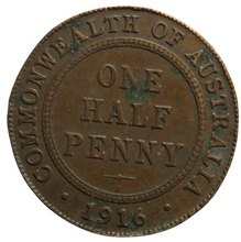 Load image into Gallery viewer, 1916 King George V Australia Halfpenny Coin
