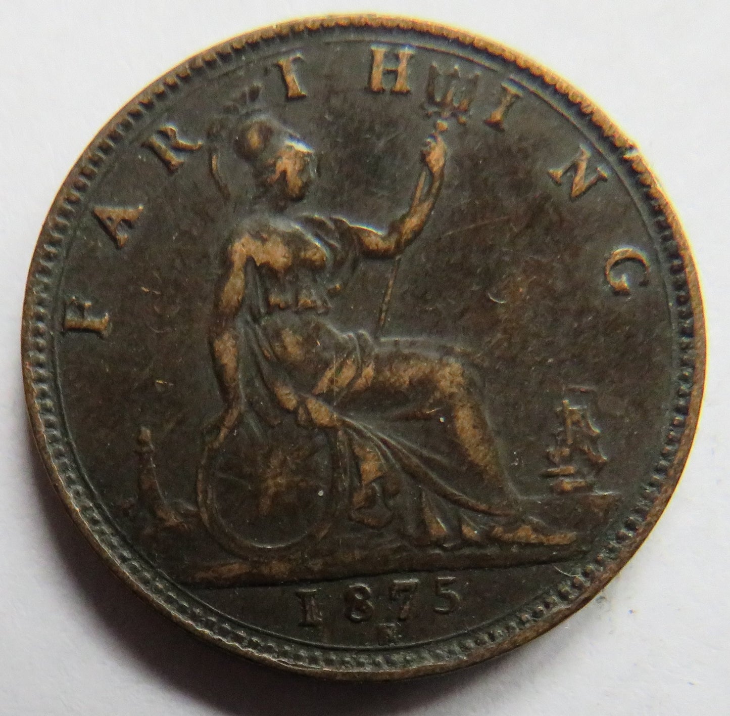 1875-H Queen Victoria Bun Head Farthing Coin - Great Britain