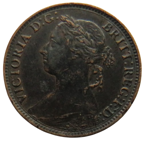 1886 Queen Victoria Bun Head Farthing Coin - Great Britain