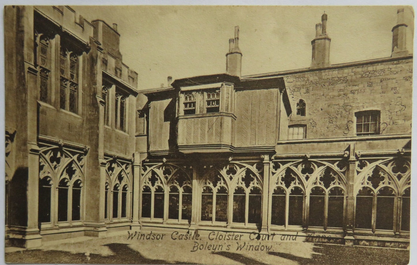 Vintage Postcard of Windsor Castle, Cloister Court and Annex, Boleyn's Window