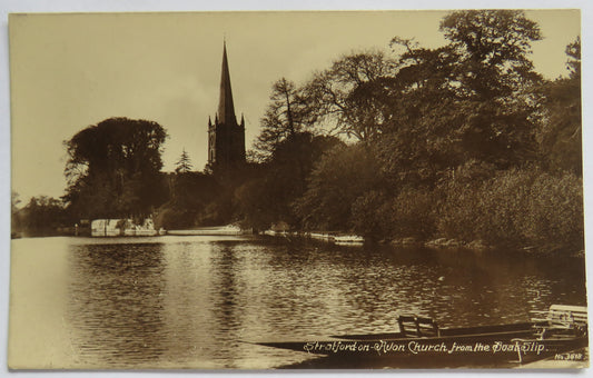 Vintage Postcard of Stratford-on-Avon Church from the Boat Slip